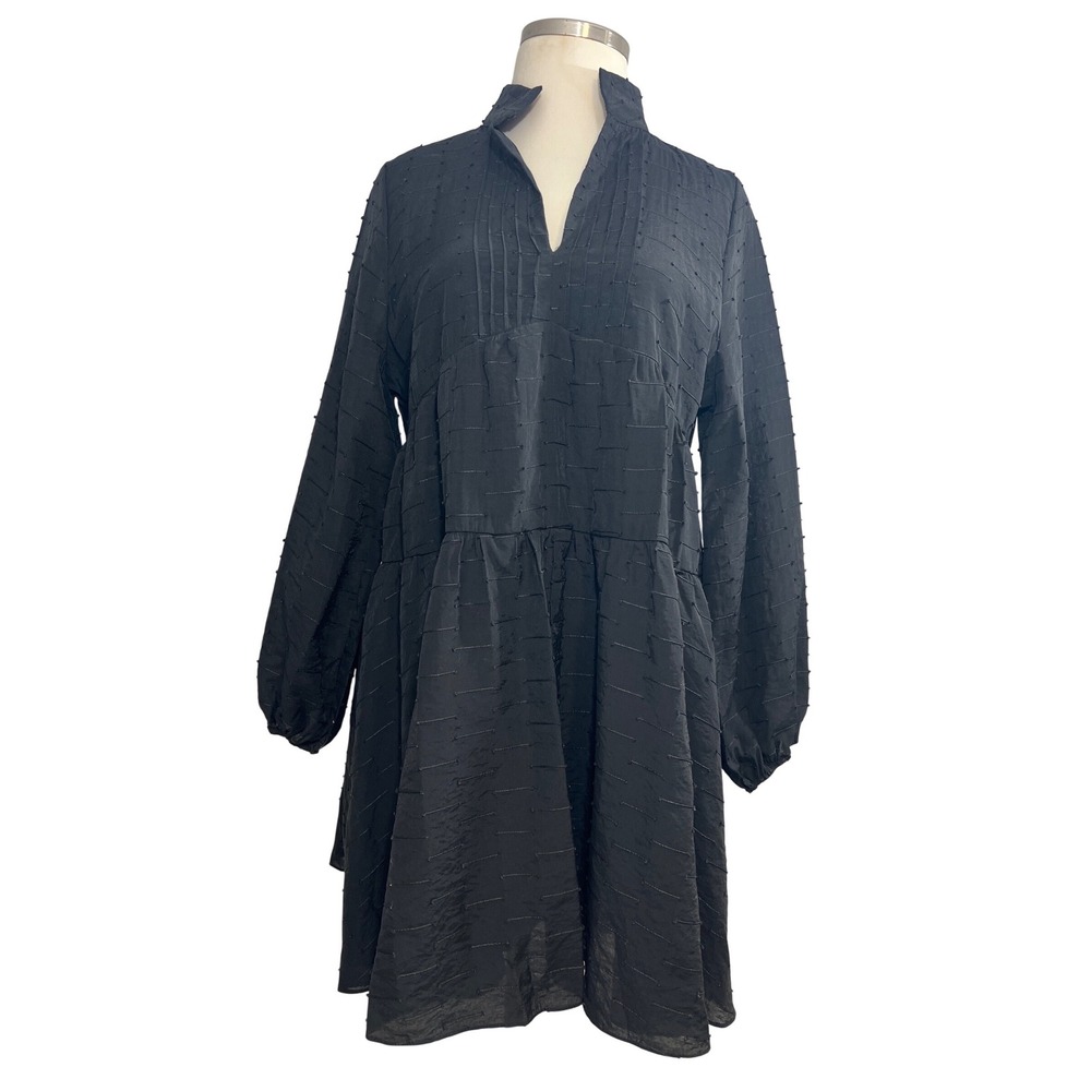 Pomander Place Black Textured Clip Dot Tiered Mini Dress XXL